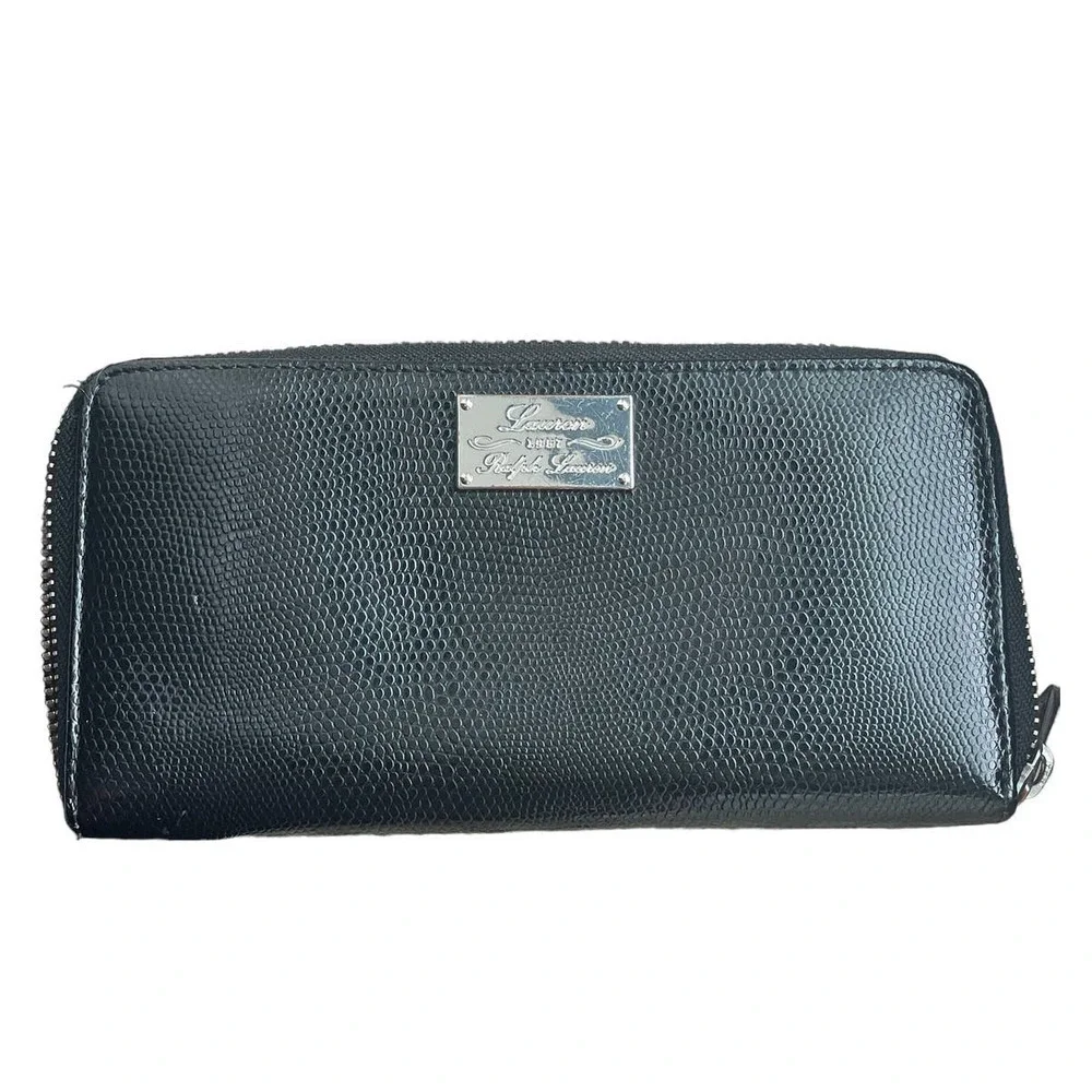 Lauren Ralph Lauren Newbury Full-Zip Black Leather Wallet
